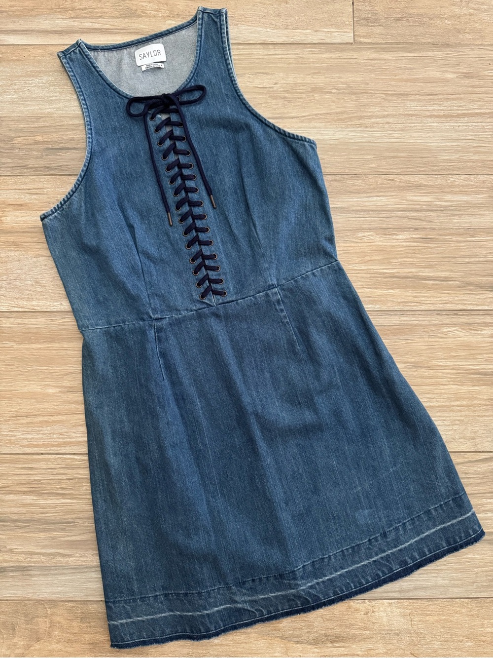 SAYLOR Nadia Lace-Up Denim Dress Size Medium